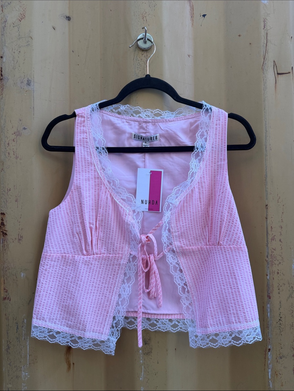 Signature8 Pink Lace-Trim Sleep Vest with Front Tie